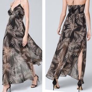 White House Black Market Maxi spaghetti strap dress palm pattern size 14